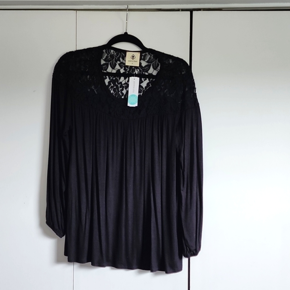 Black Long Sleeve Lace Top - Women's size Medium